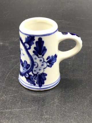 Vintage Miniature Hand Painted Delft Blue Beer Stein Mug From Holland 2”