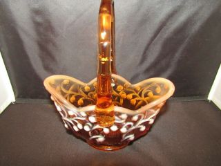 Fenton Iridized Opalescent Lily Of The Valley Basket Amber Brown