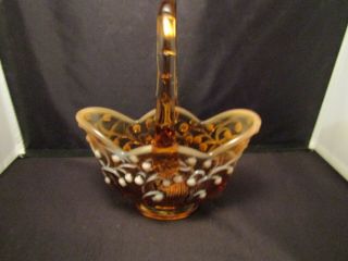 Fenton Iridized Opalescent Lily Of The Valley Basket Amber Brown 2
