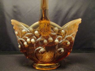 Fenton Iridized Opalescent Lily Of The Valley Basket Amber Brown 3