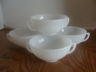 4 Vtg Macbeth Evans Petalware Monax White Double Handled Cream Soup Bowls - Lnc