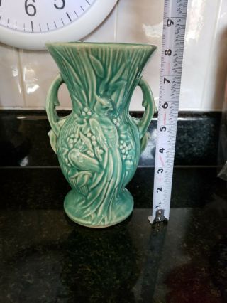 Vintage Old Mccoy Pottery Green Bird - Of - Paradise Vase Antique Rare Pottery