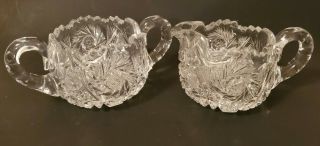 Vintage American Brilliant Abp Cut Glass Sugar Bowl And Creamer Set
