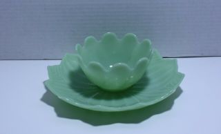 Jadeite Fire King Lotus Leaf Bowl & Plate Green Jade - Ite Jadite Blossom