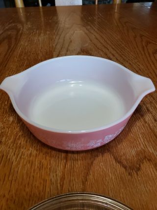 Vintage Pyrex Pink Gooseberry 471 Casserole With Lid 2