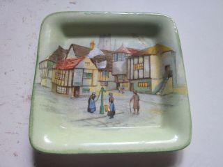 Vintage English Ware Lancasters Porcelain Square Butter Dish Village Scene