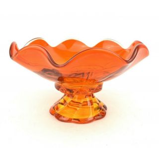 Vintage Orange Art Glass Scalloped Twisted Footed Candle Holder Mid Century