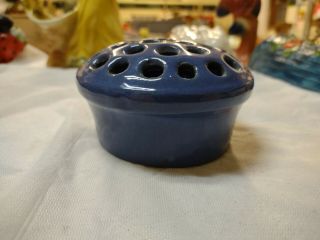 Vintage Monmouth Western Stoneware Pottery Blue Flower Frog No Damage