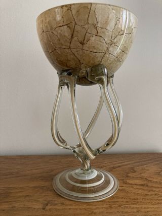 Jozefina Krosno Marble Effect ‘jellyfish’ Polish Art Glass Compote Pedestal Bowl