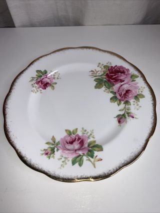Vintage Royal Albert Bone China American Beauty 8 " Dessert Plate Pink Roses Gold