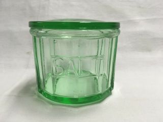 Vintage Green Uranium Depression Glass Salt Cellar Liddded 3.  5 " H X 4.  25 " W
