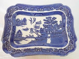 Antique Ye Olde Willow Staffordshire England 12 " X 9 " Blue Serving Platter Plate