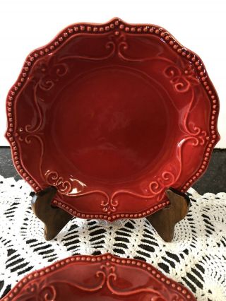 The Pioneer Woman Paige Red Salad Plate ' s Beaded Scrolls Scalloped - Set Of 2 2