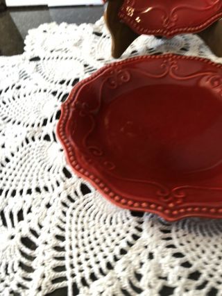The Pioneer Woman Paige Red Salad Plate ' s Beaded Scrolls Scalloped - Set Of 2 3