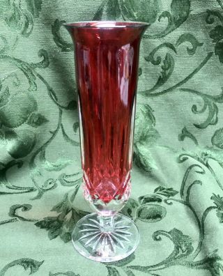Waterford Lismore Crimson Crystal Stem Vase 8“ Tall,  Made In Ireland