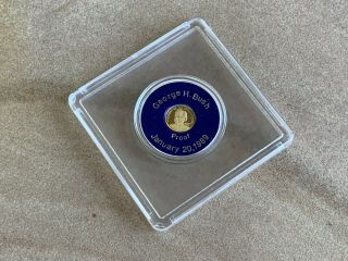 1989 GEORGE H BUSH GOLD INAUGURAL MINIATURE 24KT GOLD PROOF MEDAL.  3 grams CASE 2
