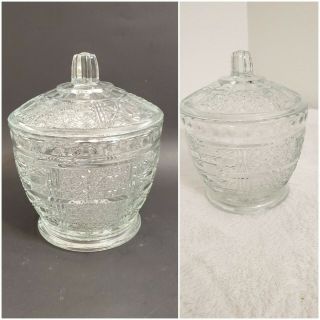 2 Vintage Cut Clear Glass Sugar Bowl Candy Dish With Lid 5.  5 "