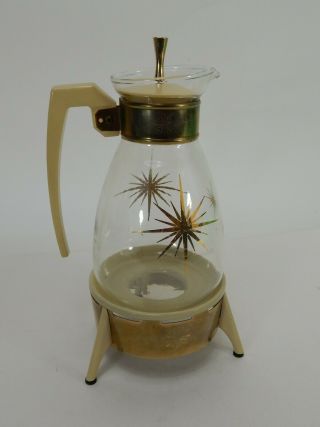 Vintage Corning Brand Glass Coffee Decanter W/warmer Made In Usa 34 - 208