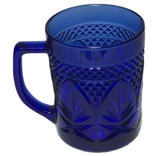 Vintage Cobalt Blue Coffee Mugs Set Of 4,  Glass Pineapple Diamonds Cups - France