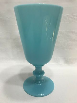 Portieux Vallerysthal Blue Milk Glass Goblet 6 1/2 ”