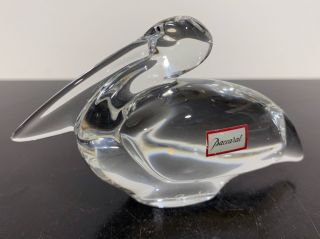 Signed Baccarat France Crystal Clear Glass Nautical Pelican Bird Figurine