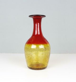 Vintage Blenko Amberina Crackle Glass Vase Decanter Mid Century