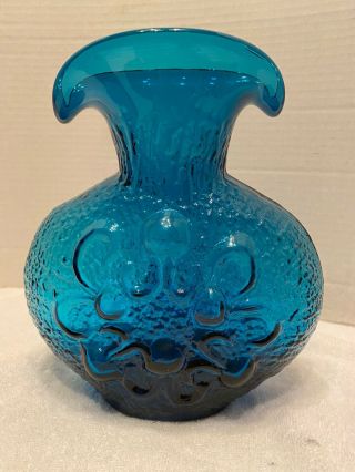Vintage Blenko Art Glass Vase Teal Blue Wayne Husted Stelvia Mid Century Decor