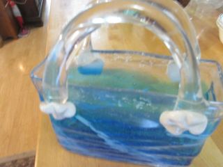 Hand Crafted Crystal Blue And White Evening Bag Purse Vase