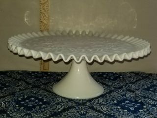 Vintage Fenton Spanish Lace Pedestal Milk Glass Cake Plate Stand