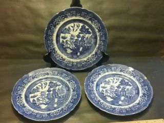Antique Allertons Blue Willow 9 " Plates 3 Scalloped Edge