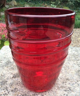 Vintage Whitefriars Barnaby Powell 7” Ruby Red Ribbon Trailed Vase 9030 C.  1930 
