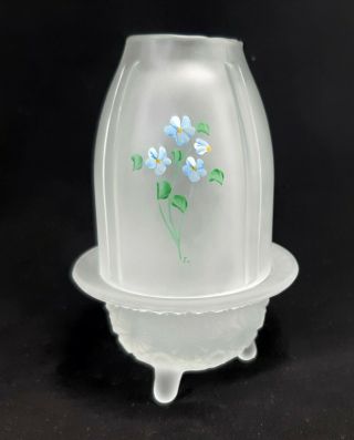 Vintage L.  E.  Smith Satin Glass Hand Painted Fairy Lamp