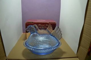 Vintage Indiana Glass Hen On Nest Covered Dish,  Blue