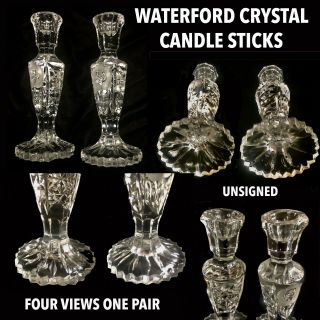 Vintage Matching Waterford Crystal 8 " Candle Sticks With Saw Tooth Base