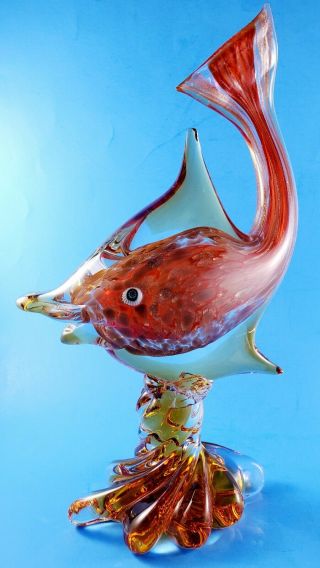Vintage Murano Handblown Glass Fish Large/heavy 13 " Tall X 10 " Long