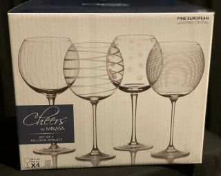 Mikasa CHEERS Crystal Balloon Stem Wine Glasses - Set of 4 Brand 3