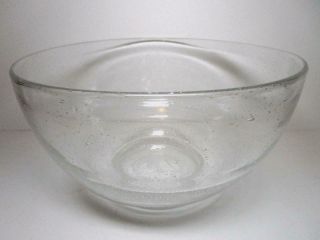 Large Hand Blown Seeded Bubble Clear Glass Centerpiece/serving Bowl 9.  75x5.  75 In
