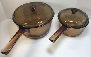Vintage Corning Vision Ware Amber 2.  5l And 1l With Lids 4 Pc.  Total