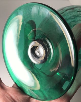 Empoli Style Mid Century Optic Peacock Green Glass Large Brandy Snifter Vase 3