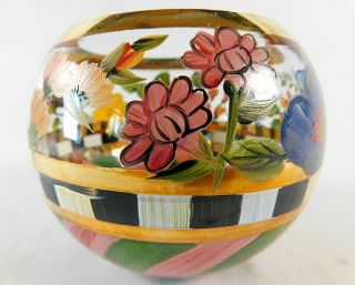 Mackenzie Childs Flower Market Glass Globe Vase Hand Painted Round Bowl Checks