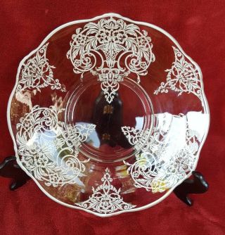 Vintage Sterling Silver Overlay 12 Inch Glass Plate