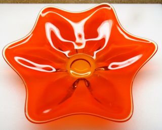 Mcm Mid - Century Art Glass Persimmon Orange Sun Burst Flower Petal Bowl Compote