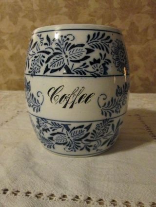 Vintage Blue White Porcelain Coffee Cannister Flower Vines Germany?