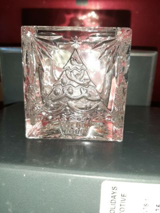 Waterford Crystal Christmas Tree Happy Holidays Square Votive Candle Holder