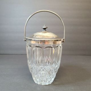 Vintage Lead Crystal Biscuit Jar Ice Bucket With Silver Plated Lid & Handle