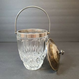 Vintage Lead Crystal Biscuit Jar Ice Bucket with Silver Plated Lid & Handle 2