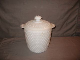 Vintage White Milk Glass Hobnail Cookie Jar W/lid 8 3/4 " Height Vgc