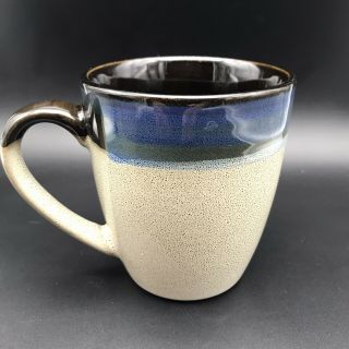Set 2 Stoneware Coffee Mugs Cups By Gibson Elite Cream Brown Blue 3