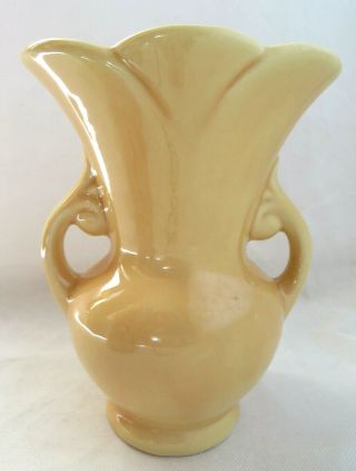 Vintage Usa Pottery Yellow Urn Vase Mid Century Art Deco 2 Handles Flower Petal