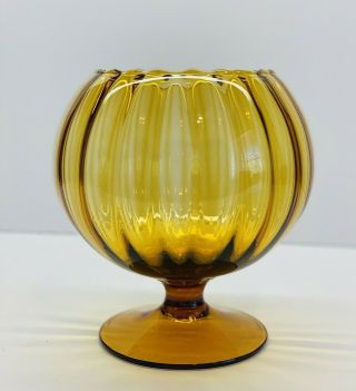 Vintage Italian Empoli Optic Amber Glass Round Brandy Snifter/vase 6.  5 " Tall